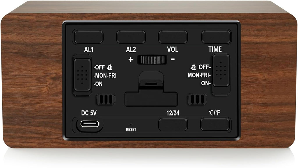 MOSITO Digital Wooden Alarm Clock with Wireless Charging, 0-100% Dimmer, Dual Alarm, Weekday/Weekend Mode, Snooze, Wood LED Clocks for Bedroom, Bedside, Desk, Kids (White)