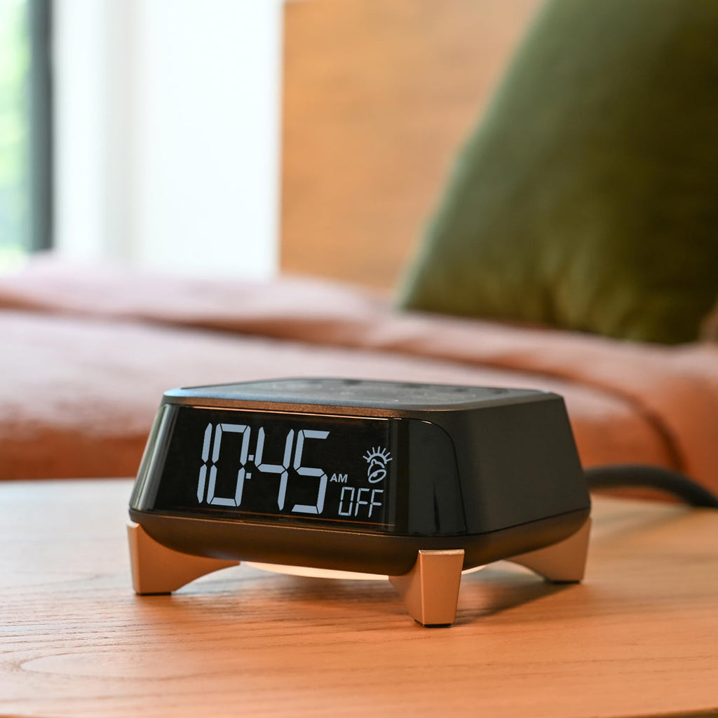Brandstand CubieTime Zen | Alarm Clock Charger with White Noise and Sunrise Alarm | 2 USB-C Ports | 2 Tamper Resistant Outlets | Night Light