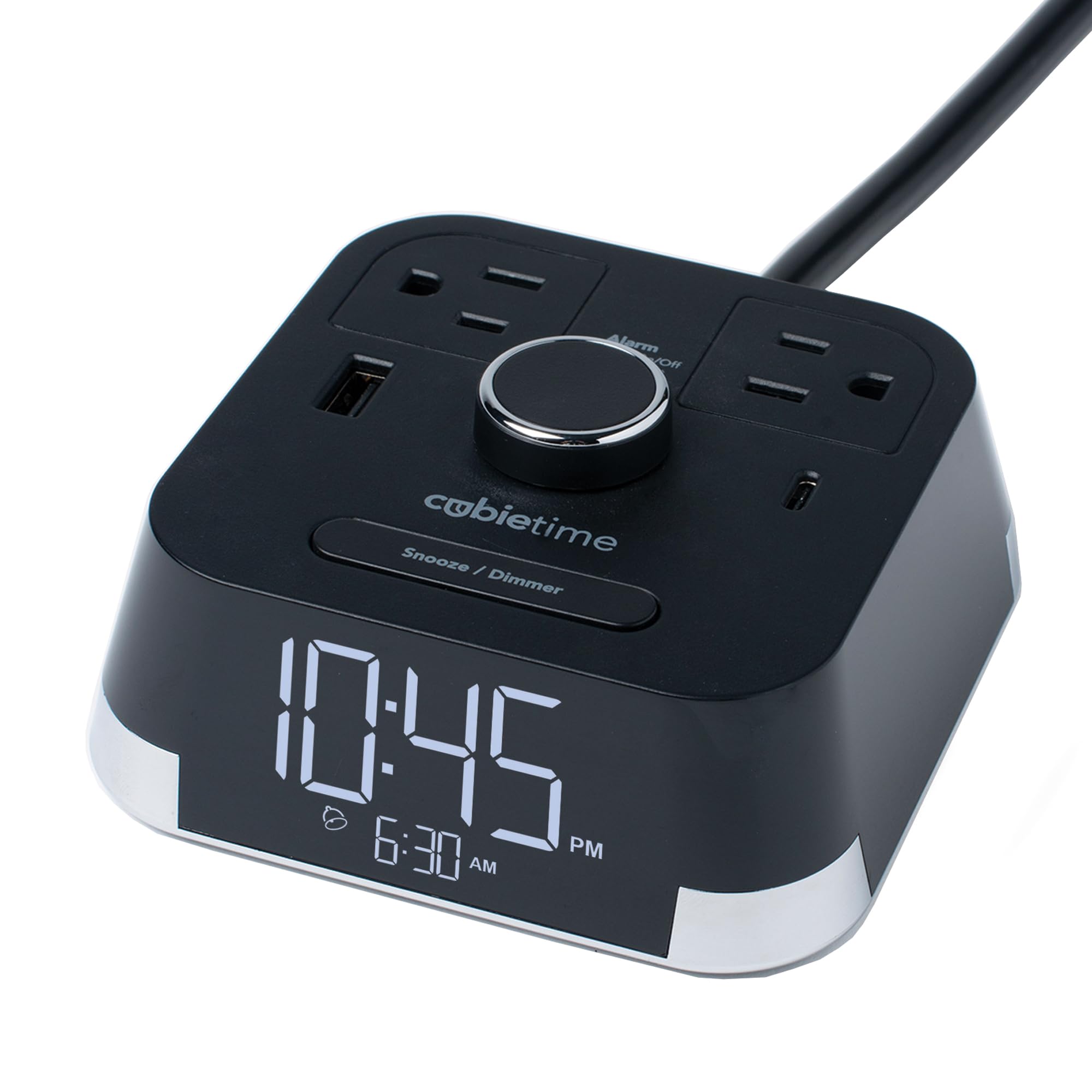 Brandstand CubieTime Zen | Alarm Clock Charger with White Noise and Sunrise Alarm | 2 USB-C Ports | 2 Tamper Resistant Outlets | Night Light