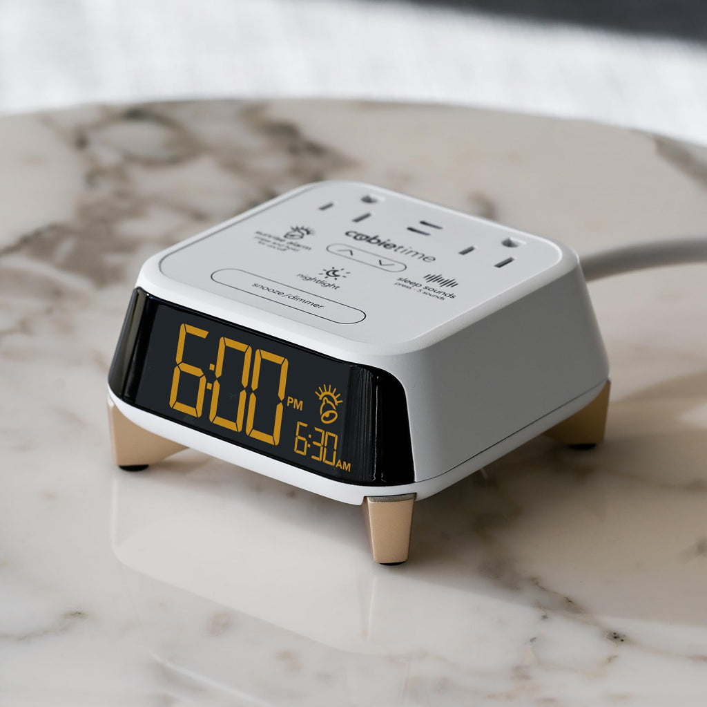 Brandstand CubieTime Zen | Alarm Clock Charger with White Noise and Sunrise Alarm | 2 USB-C Ports | 2 Tamper Resistant Outlets | Night Light