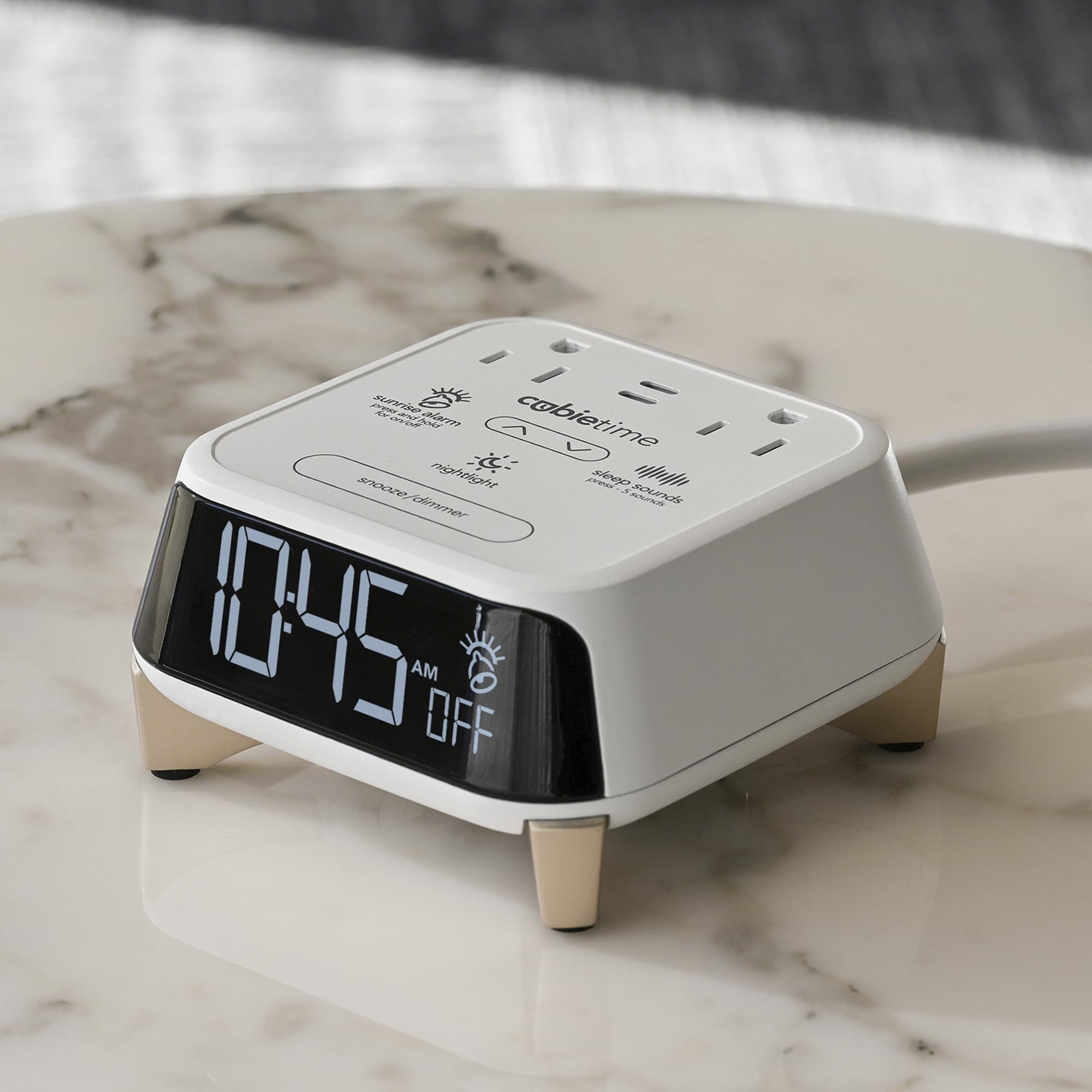 Brandstand CubieTime Zen | Alarm Clock Charger with White Noise and Sunrise Alarm | 2 USB-C Ports | 2 Tamper Resistant Outlets | Night Light