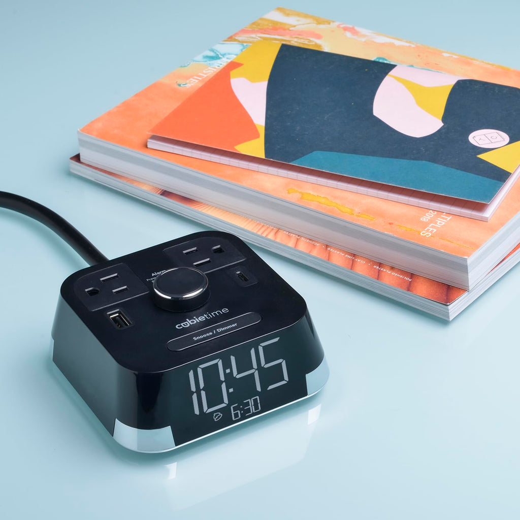 Brandstand CubieTime Zen | Alarm Clock Charger with White Noise and Sunrise Alarm | 2 USB-C Ports | 2 Tamper Resistant Outlets | Night Light