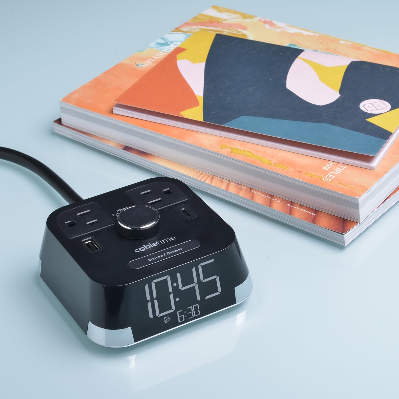 Brandstand CubieTime Zen | Alarm Clock Charger with White Noise and Sunrise Alarm | 2 USB-C Ports | 2 Tamper Resistant Outlets | Night Light