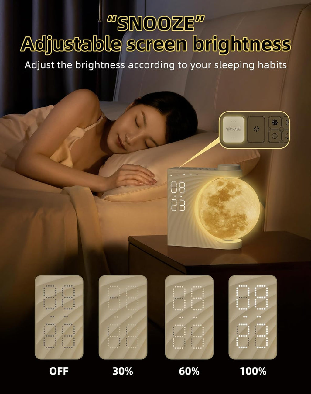INSSISAIN Sunrise Alarm Clock for Bedrooms - Auto-Rotating Moon Lamp with Wake-Up Light & Night Light, 10 Nature Sounds, Dual Alarms for Heavy Sleepers, 30/60/90 Timer & Snooze