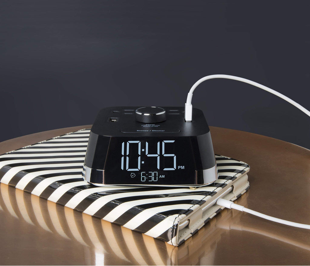 Brandstand CubieTime Zen | Alarm Clock Charger with White Noise and Sunrise Alarm | 2 USB-C Ports | 2 Tamper Resistant Outlets | Night Light