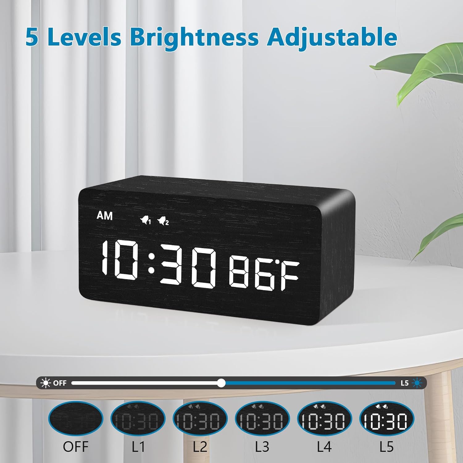 MOSITO Digital Wooden Alarm Clock with Wireless Charging, 0-100% Dimmer, Dual Alarm, Weekday/Weekend Mode, Snooze, Wood LED Clocks for Bedroom, Bedside, Desk, Kids (White)