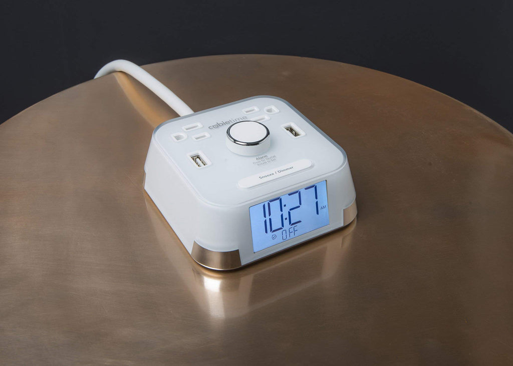 Brandstand CubieTime Zen | Alarm Clock Charger with White Noise and Sunrise Alarm | 2 USB-C Ports | 2 Tamper Resistant Outlets | Night Light