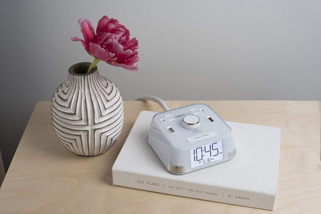 Brandstand CubieTime Zen | Alarm Clock Charger with White Noise and Sunrise Alarm | 2 USB-C Ports | 2 Tamper Resistant Outlets | Night Light